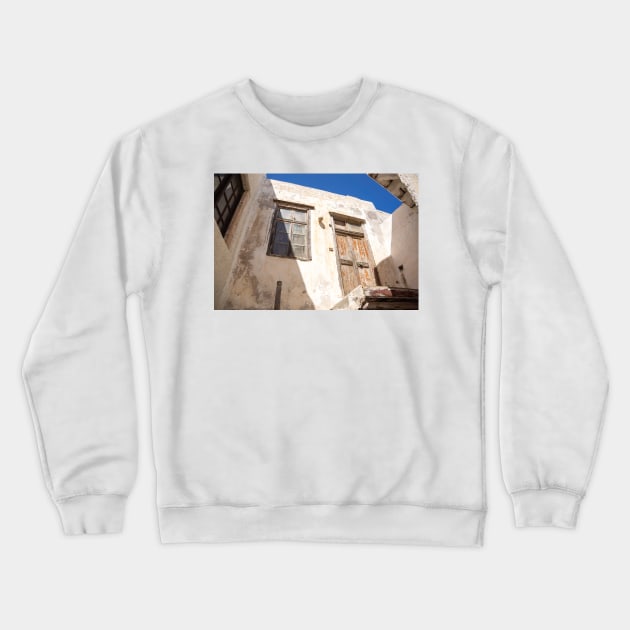 Grecian old wooden door and window. Crewneck Sweatshirt by sma1050